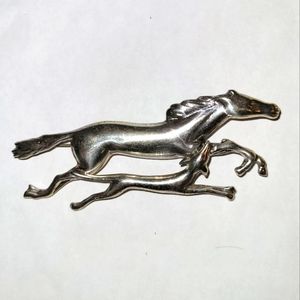 Vintage Sterling Silver Running Happy Racing Horse & Hound Dog Brooch Equestrian